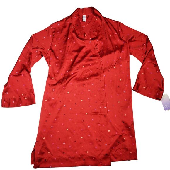 NWT Women's Red Lightweight Satin Spring / Summer Robe - Stars Above Hearts M/L - Picture 4 of 12